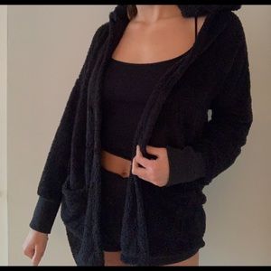 Black Hippie Rose Fluffy Cardigan
